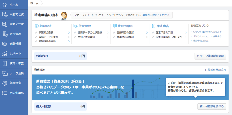 Accounting software screen